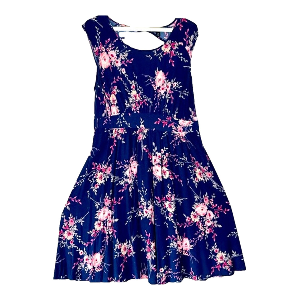 Torrid Sanguine Breeze Fit Flare Navy Floral Challis Dress Keyhole Back Size 0